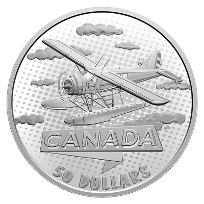 A picture of a 5 oz Silver Coin-The First 100 Years of Confederation, Canada Takes Wing (2021)